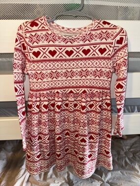 Old Navy Red and White Heart Pattern Knit Dress - Girls